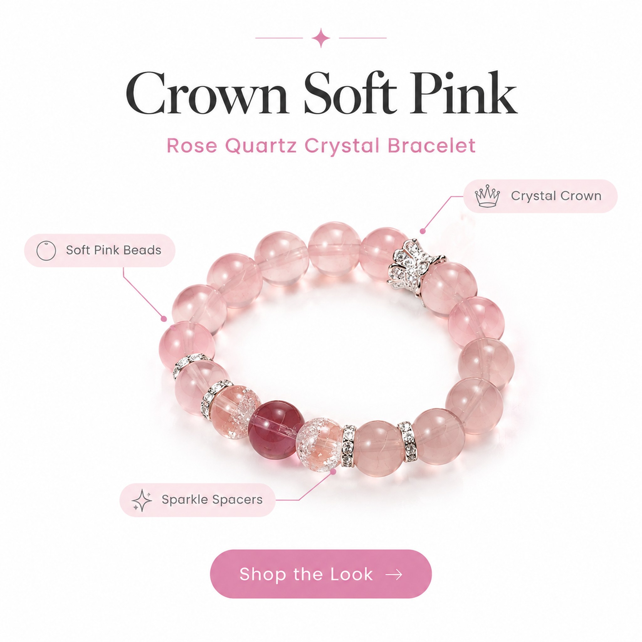 Ice-Pink Rose Quartz-Look Bracelet